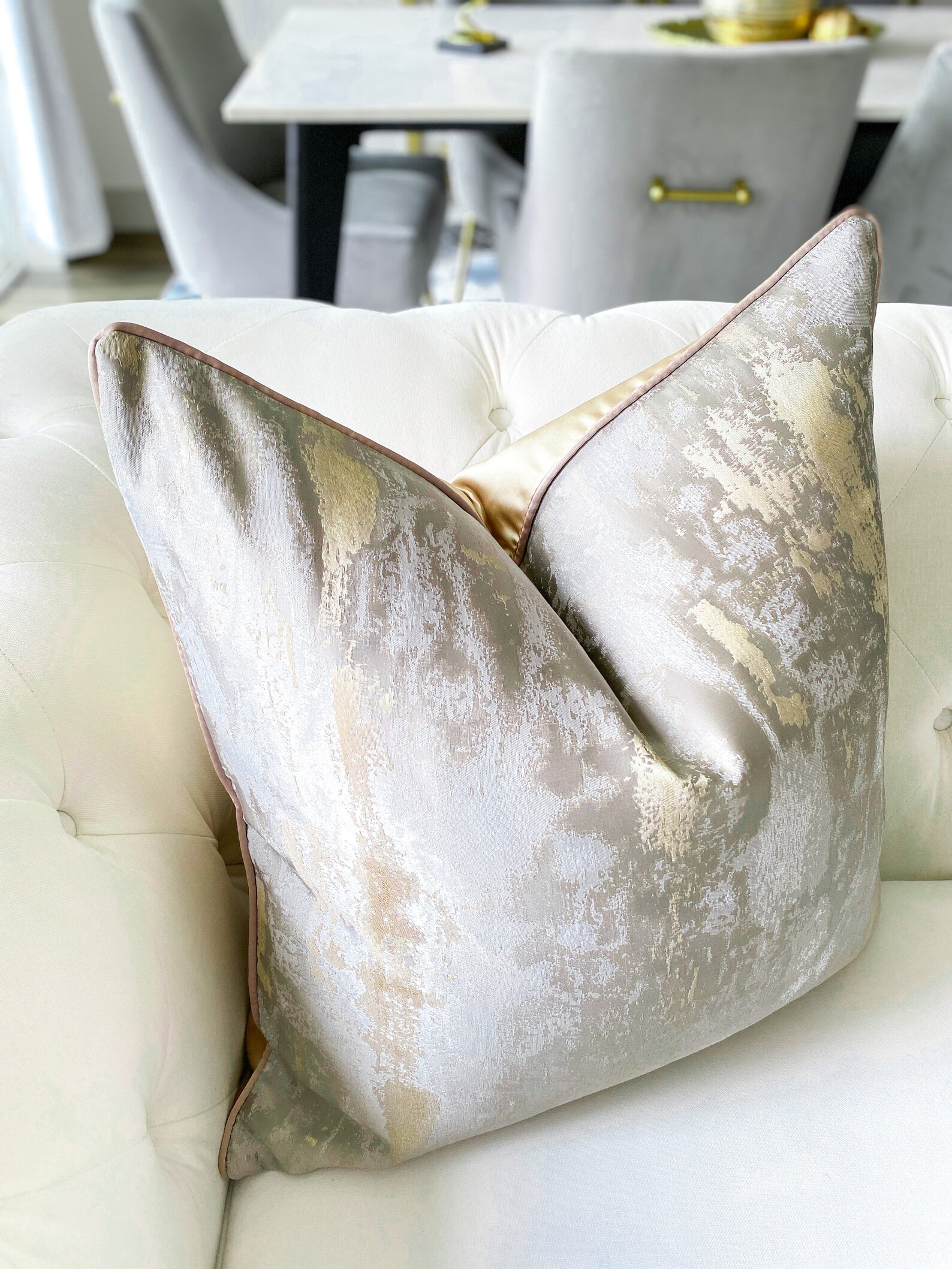 Silver & Gold Pattern Pillow Cover Silver Throw Pillow Etsy
