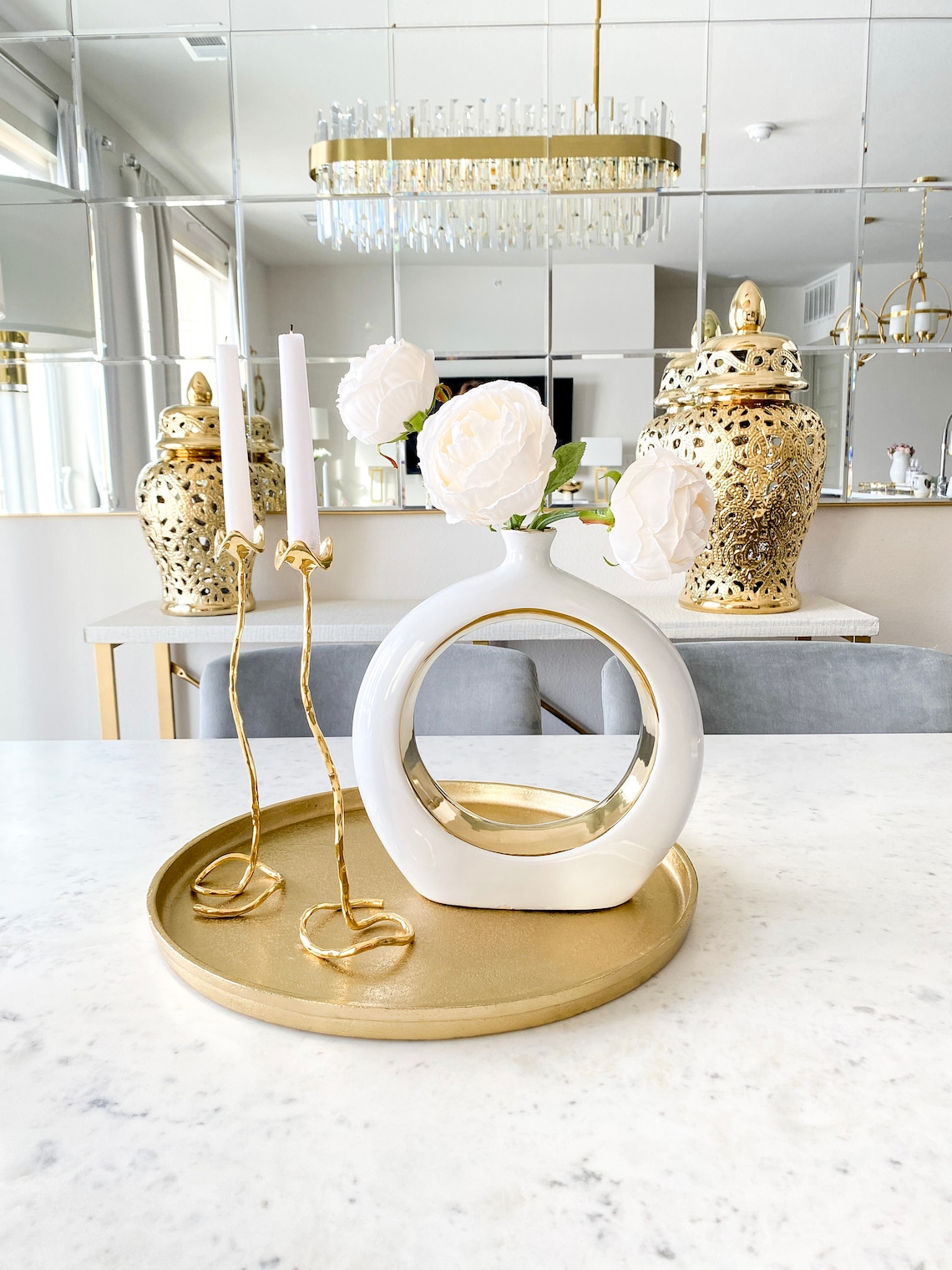 White Ceramic Vase Gold & White Vase Gold Tulip Vase Glam Etsy