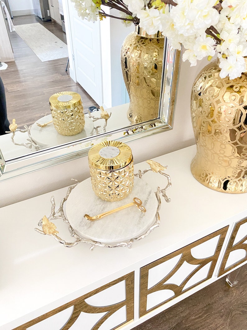 Round Marble Tray Marble Tray With Gold Handles Marble Etsy