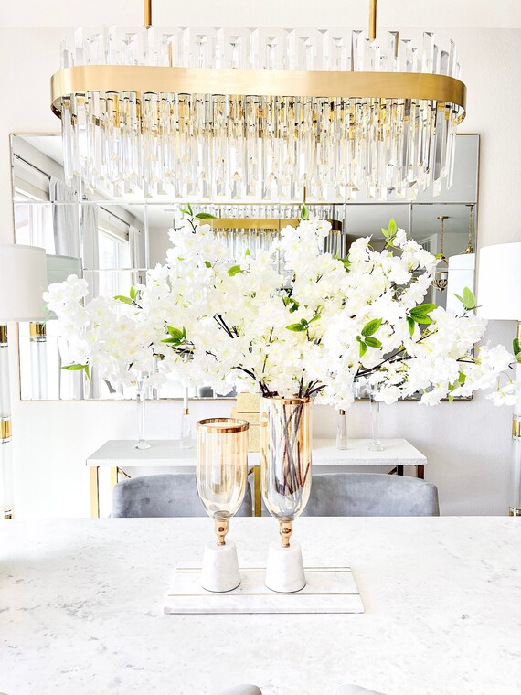 Gold Glass Vase Gold Hurricane Vase Clear Flower Vase Glam Etsy