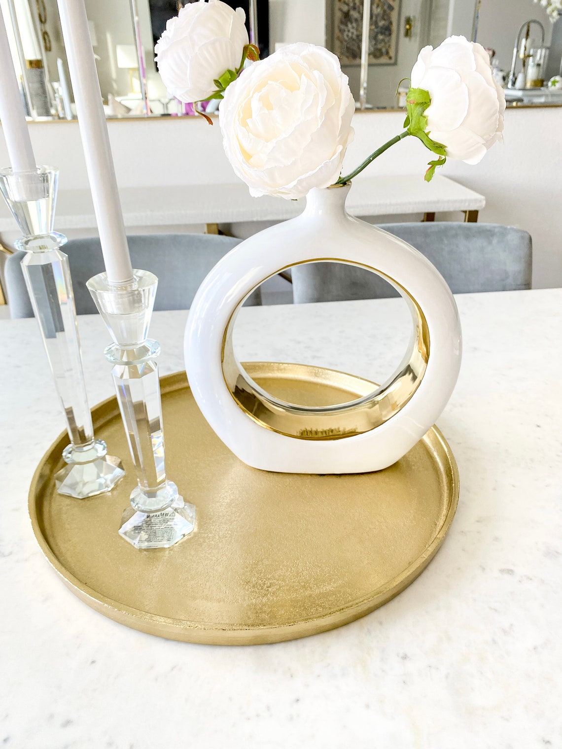 White Ceramic Vase Gold & White Vase Gold Tulip Vase Glam Etsy