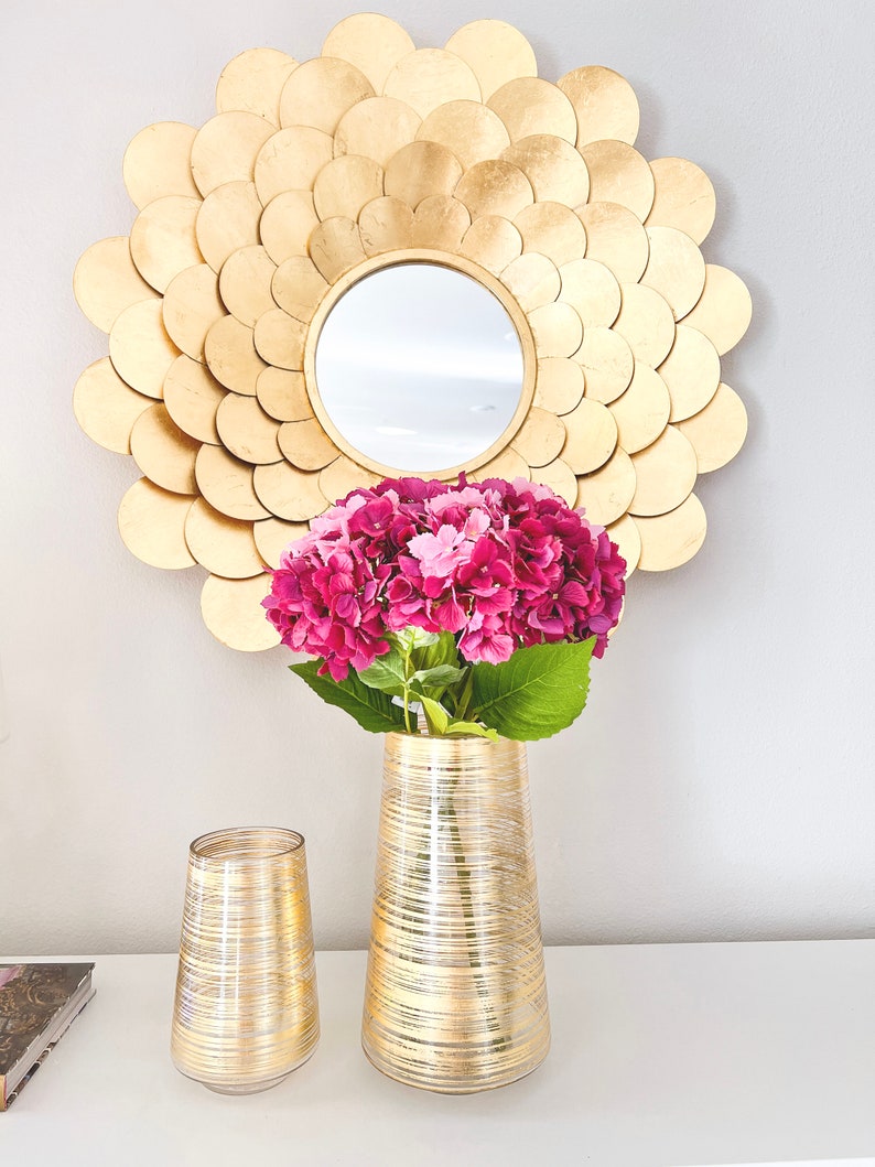 Gold Glass Vase Gold Glam Vase Gold Striped Vase Etsy