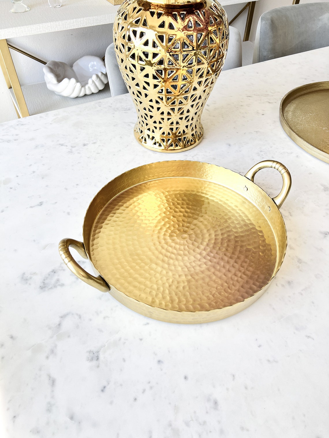 Gold Hammered Tray Gold Round Tray. gold kitchen decor ideas. kitchen remodel design ideas. 