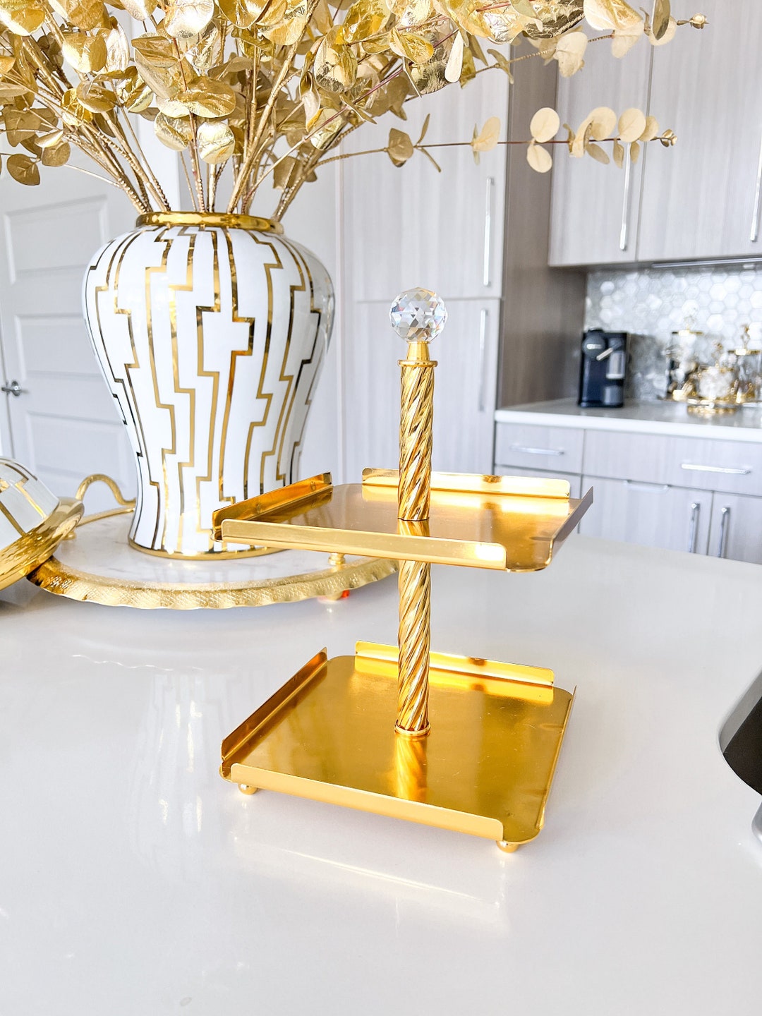 Gold Two Tier Cake Stand Gold Mugs Holder Mugs Holder Gold Etsy