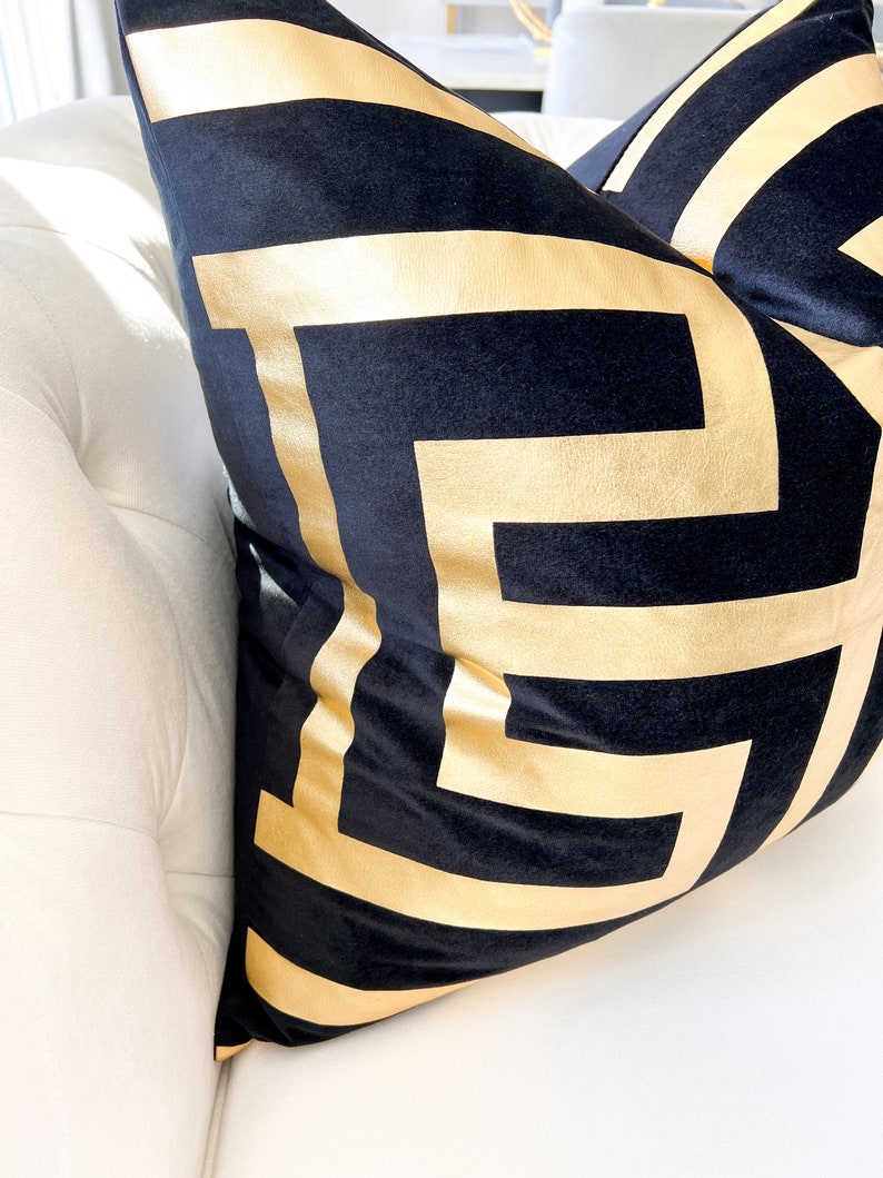 Black and Gold Pillow Cover 22x22 Glam Pillow Etsy