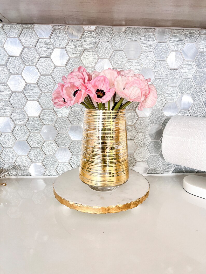 Gold Glass Vase Gold Glam Vase Gold Striped Vase Etsy