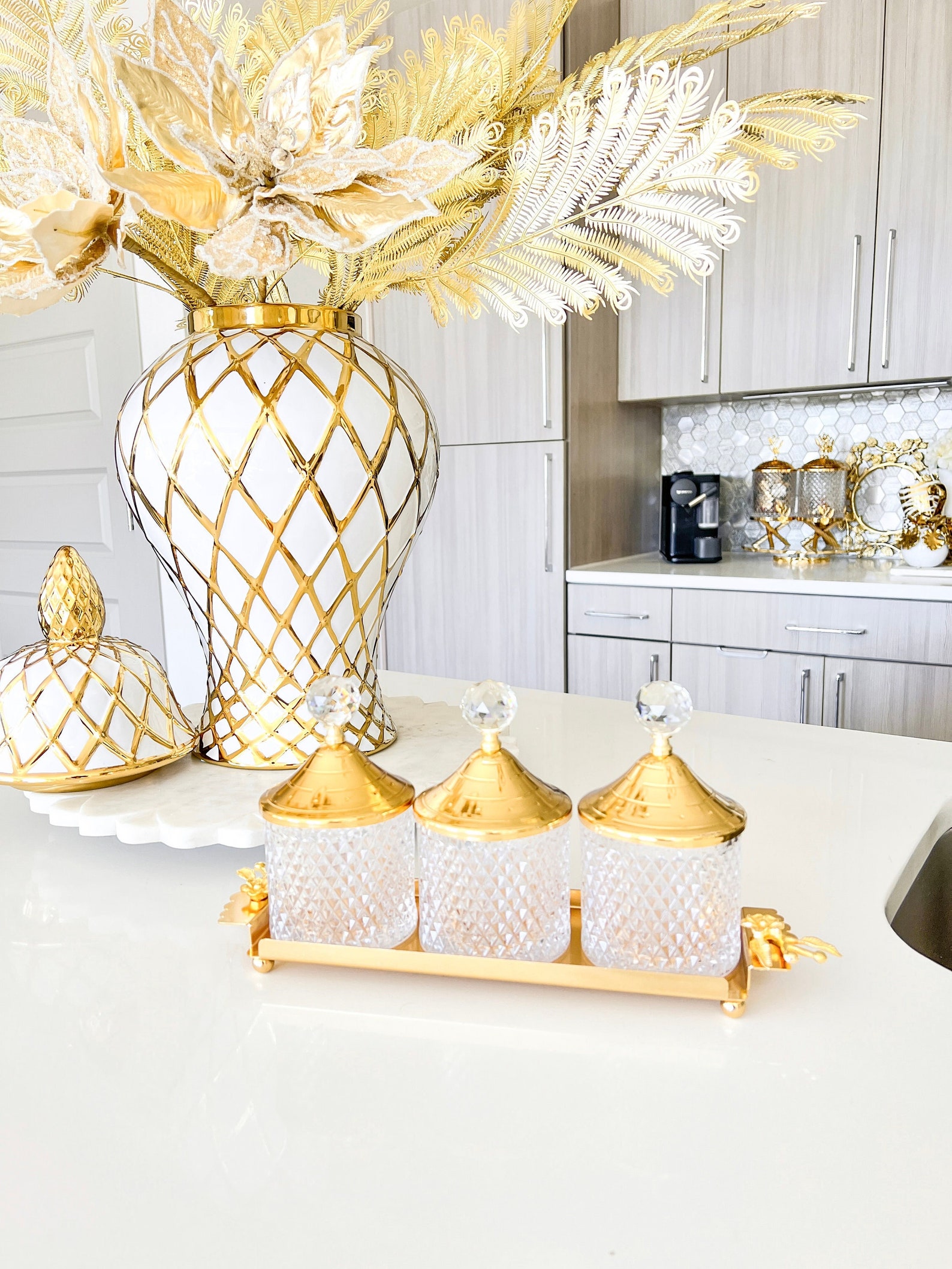 Gold Canisters set of 4 Gold Glam Canister With Tray Gold Etsy