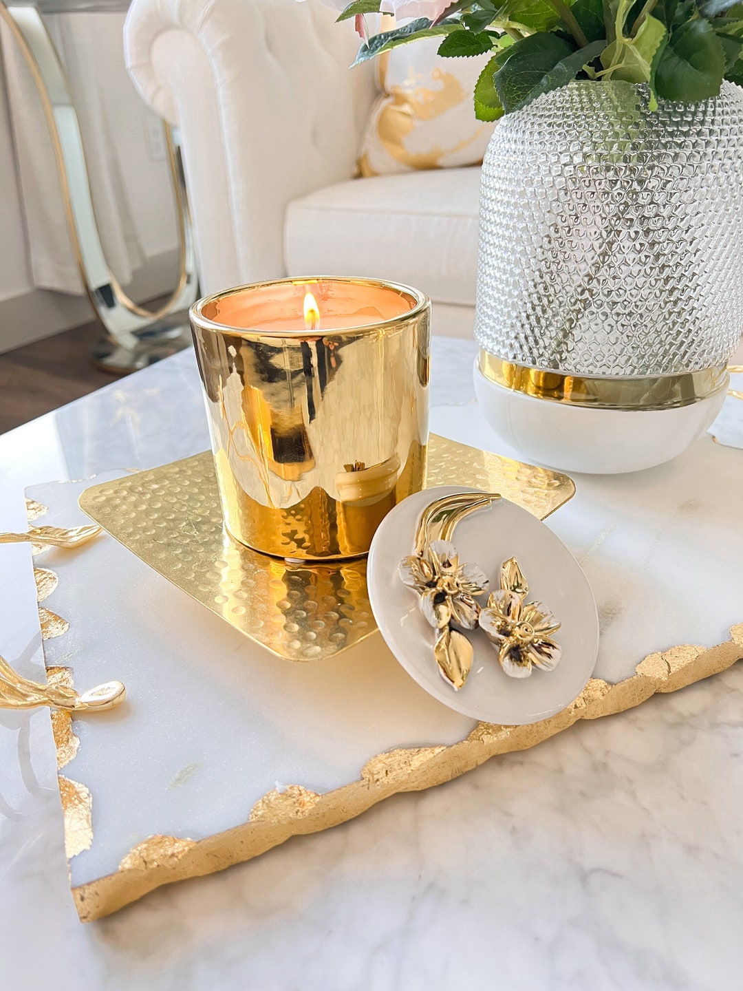 Gold Ceramic Candle Gold Candle Jar Gold Candle Gift Etsy