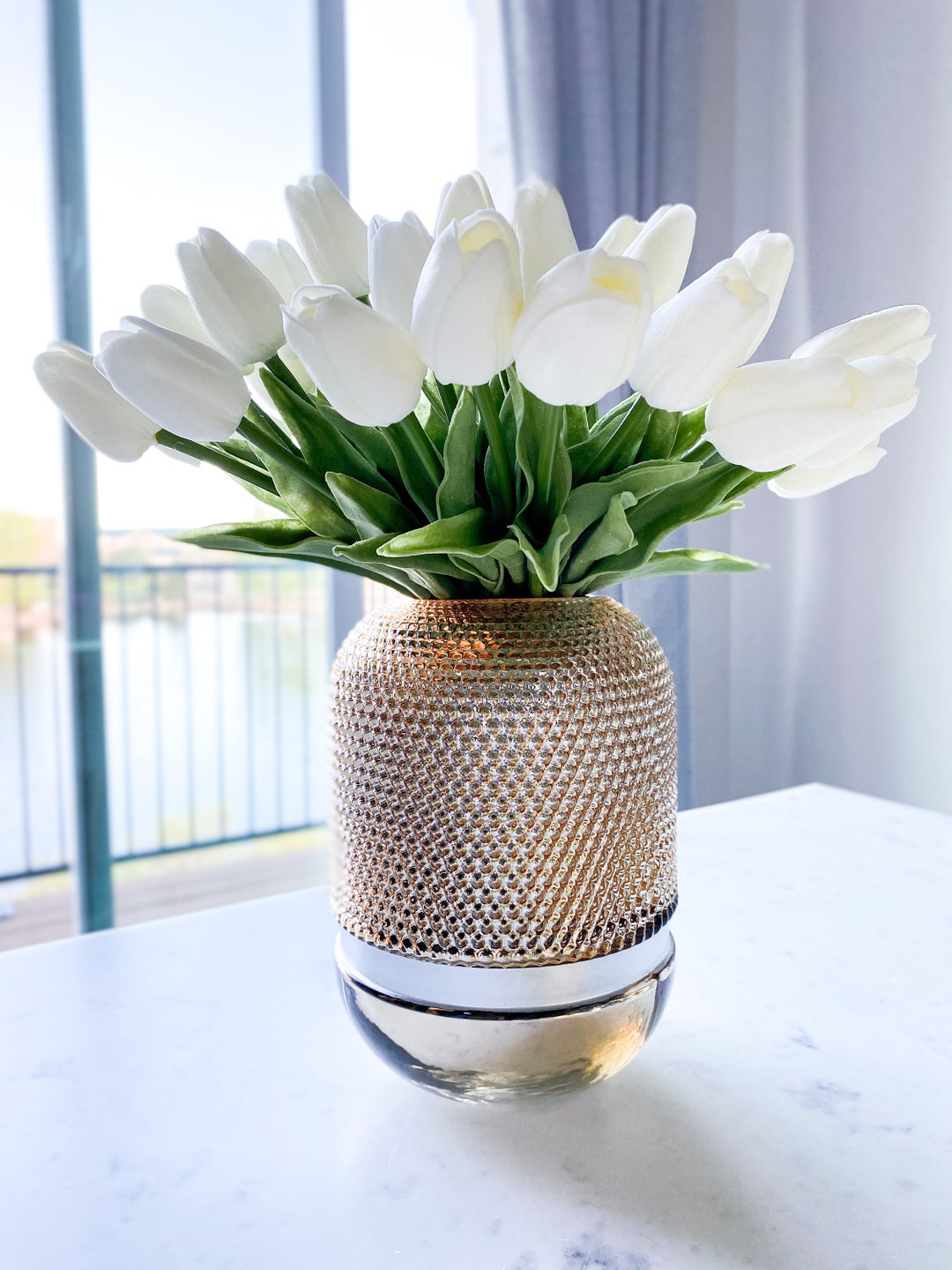 Gold Glass Vase Gold Flower Vase Gold Orb Vase Decorative Etsy