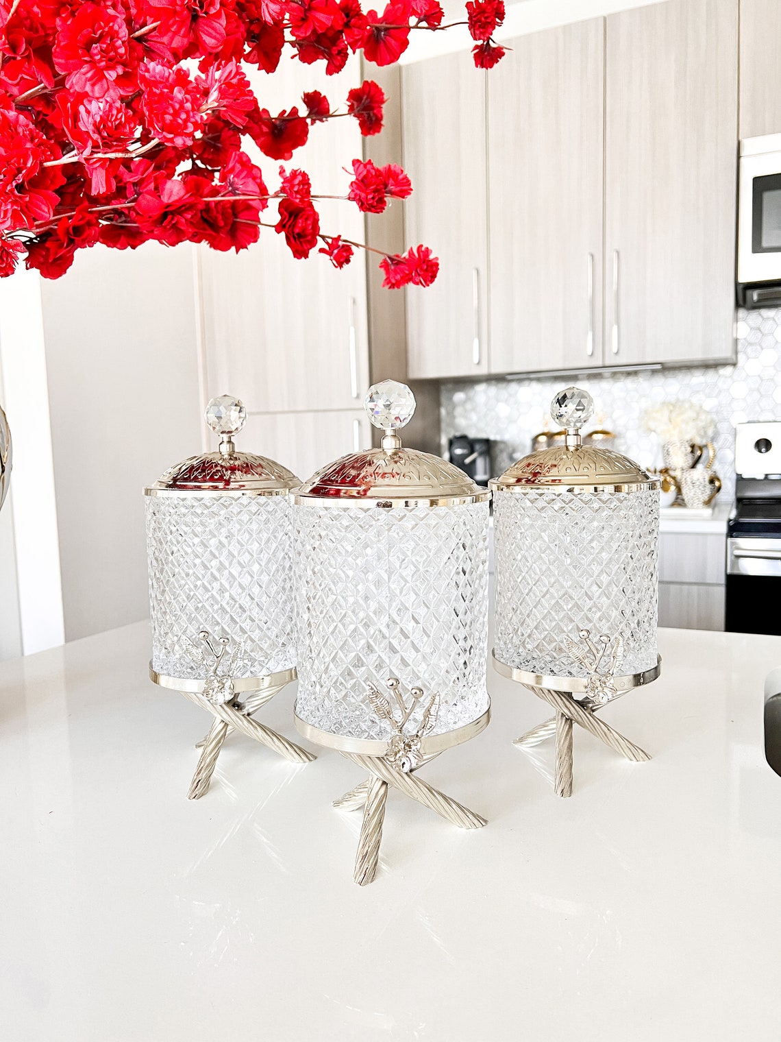 Silver Canisters set of 3 Silver Glam Canister Silver Etsy