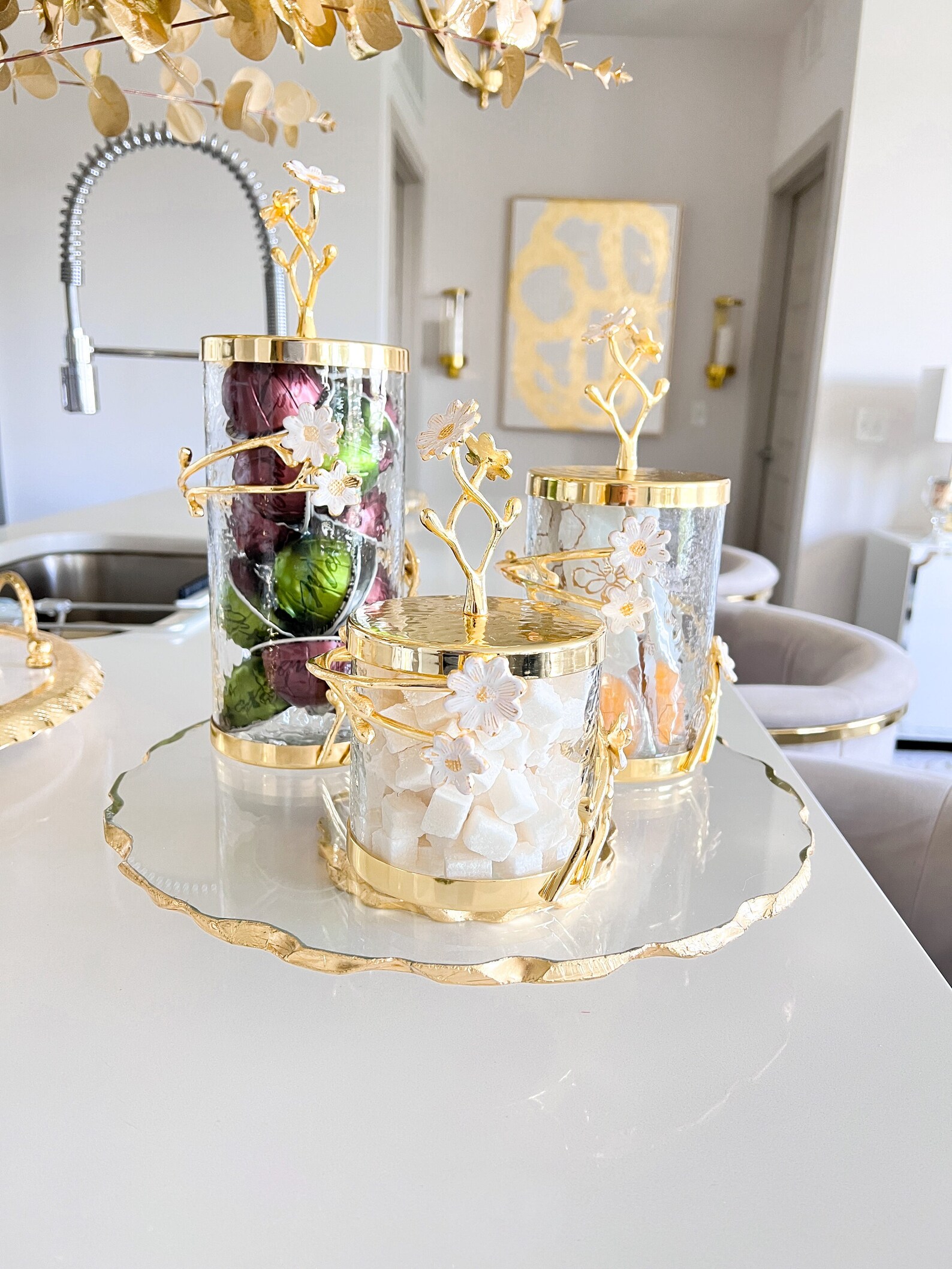 Gold Canister Gold Kitchen Canisters Gold Branch Canisters Etsy Canada