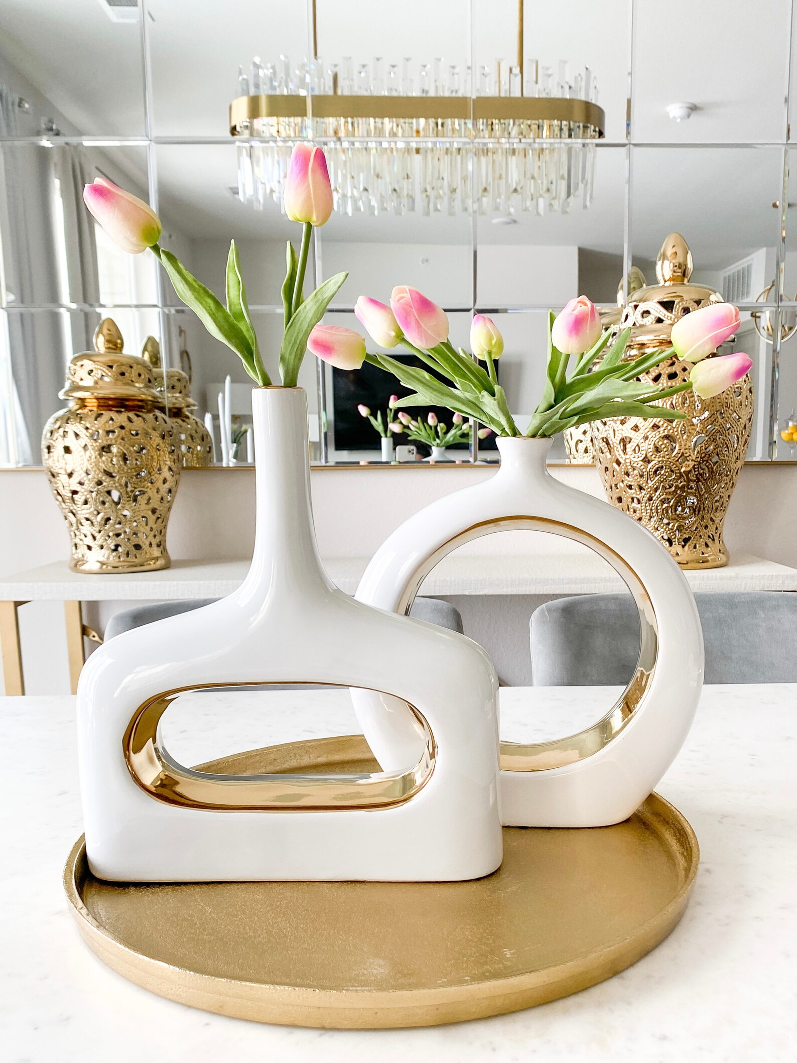 White Ceramic Vase Gold & White Vase Gold Tulip Vase Glam Etsy