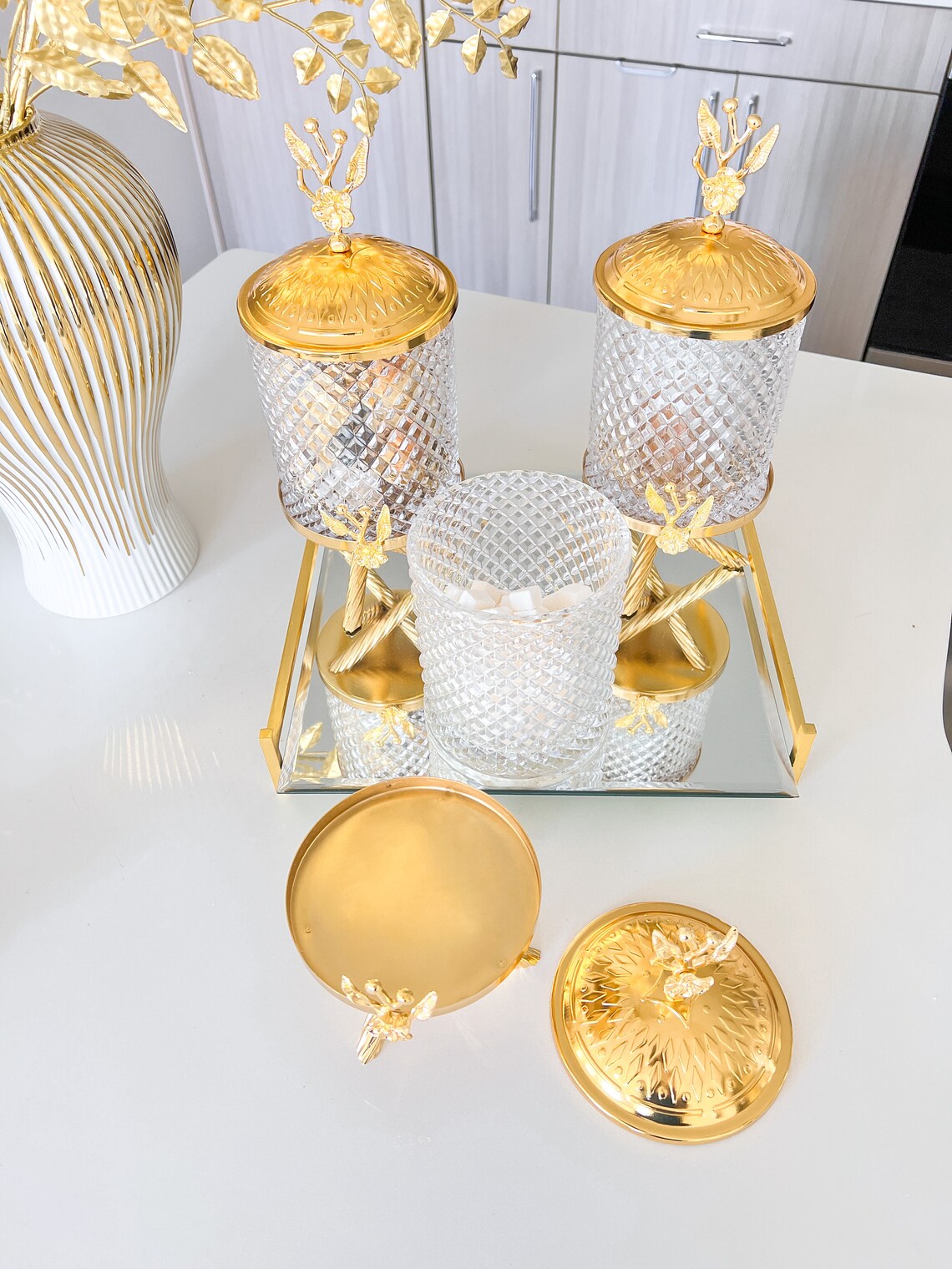 Gold Leaf Canisters set of 3 Gold Glam Canister Gold Etsy