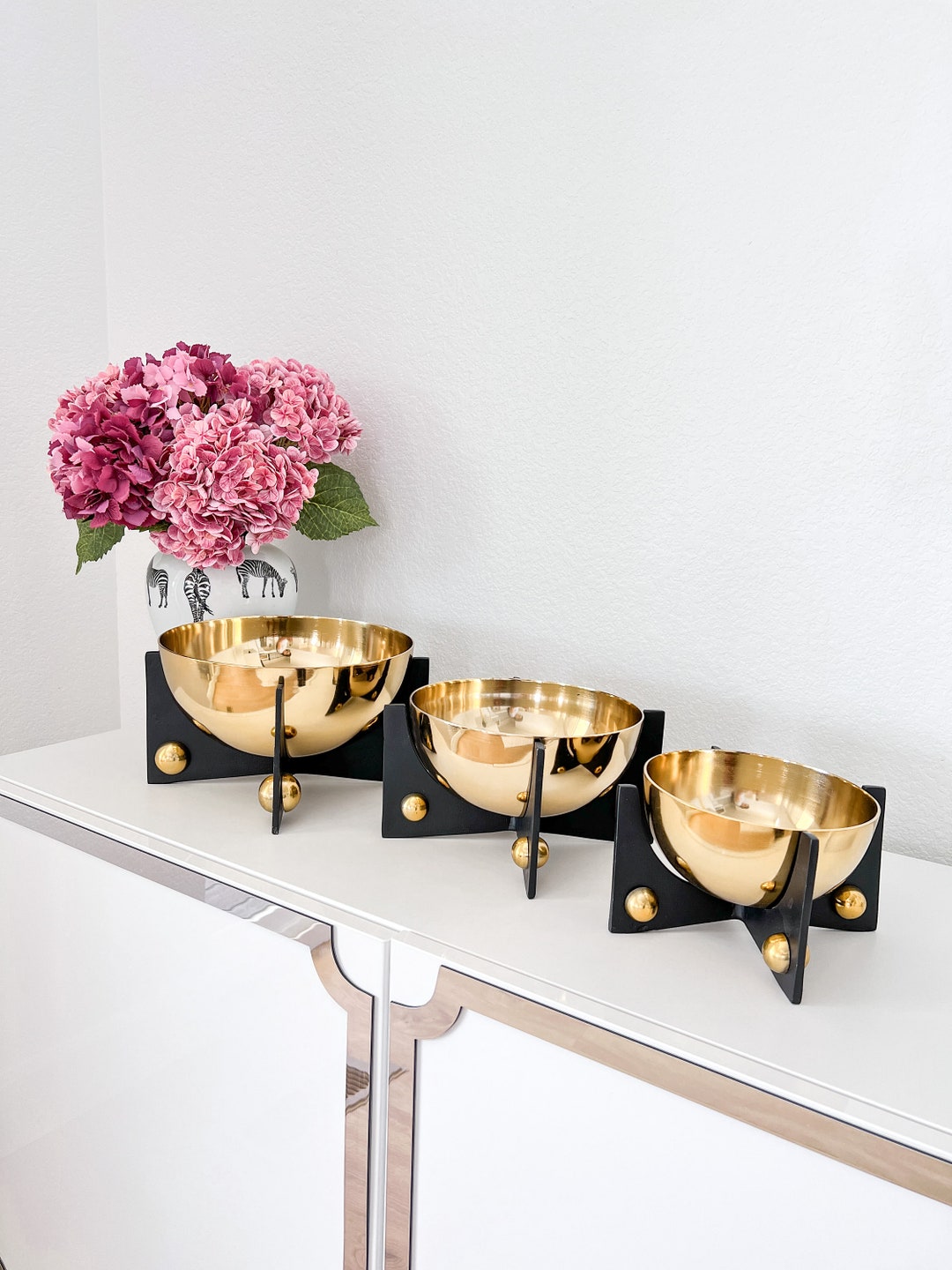 Gold Decorative Bowl on Black Stand Gold Hammered Decorative Etsy