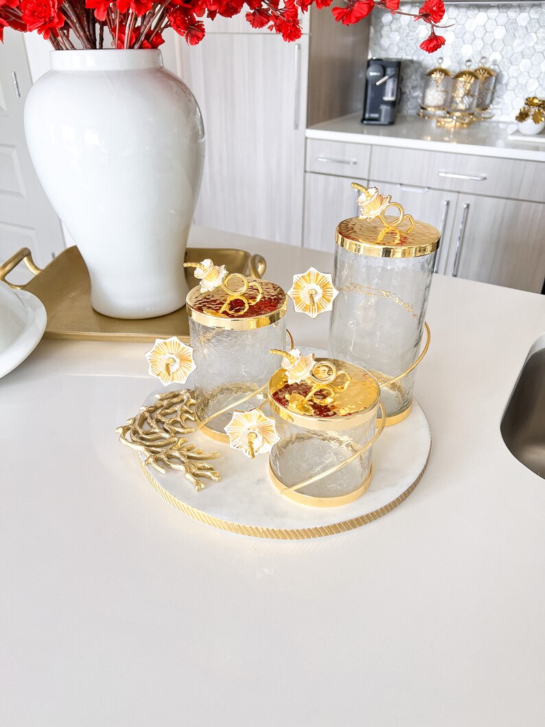 Gold Canister Gold Floral Canisters Gold Branch Canisters Etsy