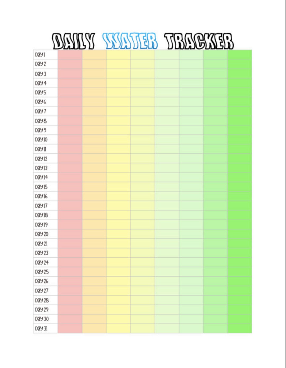 Daily Water Tracker | Printable | Colour Coded - Etsy
