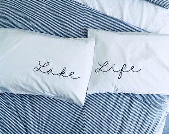 Lake Life Pillows | Queen Pillow Set | Cottage Decor | Cabin Decor | Lake Bedroom Decor | Housewarming Gifts | Gifts for Mom | Farmhouse