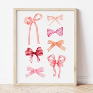 Pink Bows Wall Art, Coquette Room Decor, Coquette Bow, Coquette Ribbon, Pink Watercolour Bow Art Print, Girls Room Decor Girly Trendy Poster