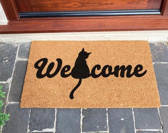 Welcome Cat Doormat - Pet Lover Gift Front Door Mat - Housewarming Gift