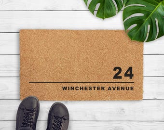 Custom Address Doormat - Personalized Housewarming Gift - Welcome Mat with House Number - Porch Home Decor