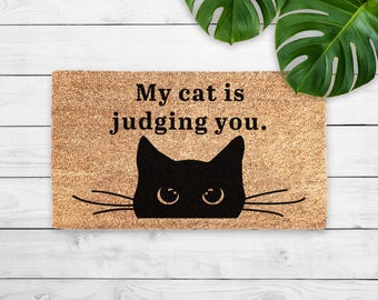 Mon chat vous juge paillasson - cadeau impertinent pour les amoureux des chats noirs - paillasson de bienvenue amusant pour maman chat