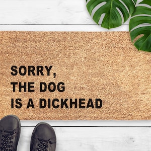 Felpudo con el mensaje "Lo siento, el perro es un idiota" - Regalo para amantes de los perros - Felpudo divertido para perros - Felpudo de bienvenida - Felpudo sarcástico - Regalo para un nuevo hogar - Regalo para perros