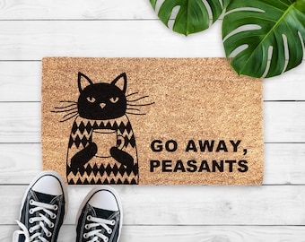 Paillasson impertinent chat noir, tapis de bienvenue Go Away paysans - cadeau drôle d'amoureux des chats pour maman chat - cadeau de pendaison de crémaillère