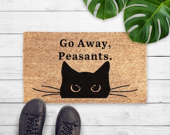Paillasson Go Away Paysans - Cadeau pour amoureux des chats - Cadeau chat drôle pour maman chat - Paillasson pour animal de compagnie - Cadeau pour la nouvelle maison - Tapis de bienvenue - Cadeau d'anniversaire pour amoureux des animaux de compagnie