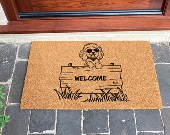 Välkommen Cockapoo hund dörrmatta - Hundälskare present - Klotter välkomstmatta - Rolig dörrmatta hund present - Söt hundmatta - Nytt hem present - Hundmamma present