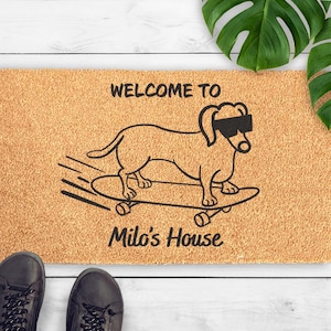 Dachshund Gift, Custom Doormat - Funny Dog Doormat - Dog Lover Gift, Funny Sausage Dog Gift - Personalized Welcome Mat - New Home Gift