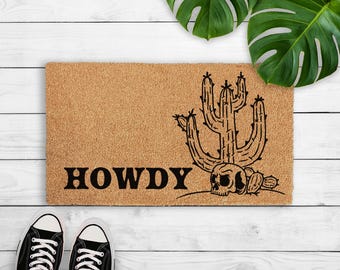 Paillasson Howdy Cactus - Décoration western cowboy, cadeau pour une nouvelle maison