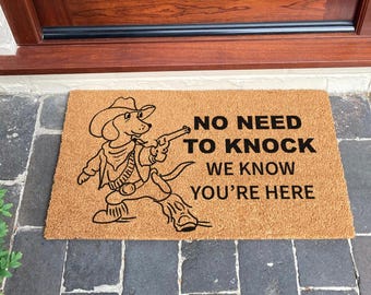 Pas besoin de frapper paillasson chien saucisse drôle - paillasson teckel cow-boy - tapis de bienvenue western, cadeau de pendaison de crémaillère