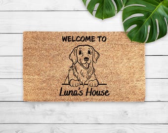 Paillasson personnalisé - cadeaux Golden Retriever, tapis de bienvenue pour chien - paillasson personnalisé - cadeau de pendaison de crémaillère