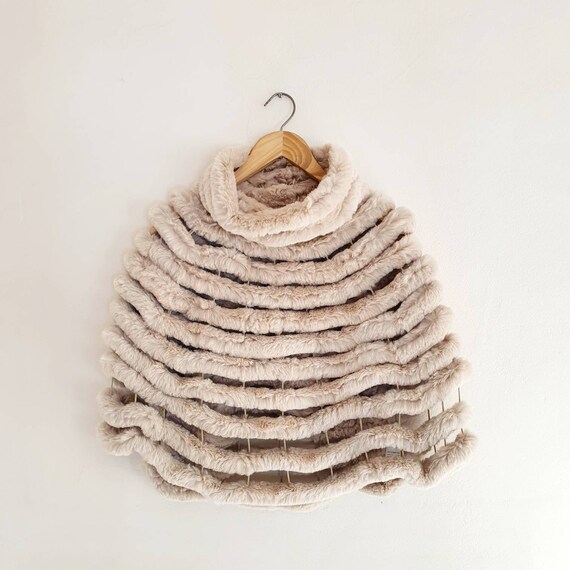 Cream rabbit fur poncho