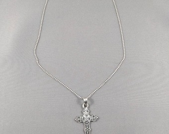 Vintage Sterling Silber Halskette mit einzigartigen Silber Kreuz Anhänger