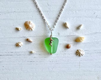 Sea Glass with Sterling Silver Seaweed Necklace