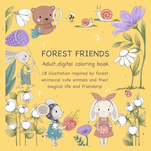 Forest Friends Coloring Book: 18 Hand-Drawn Animal Illustrations (A4 Digital Download)