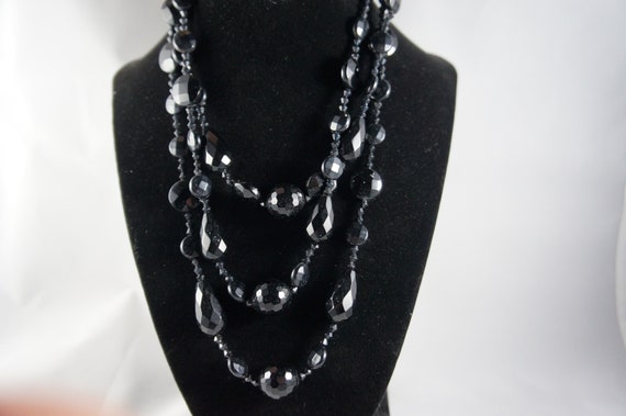 Black faceted bead multistrand necklace set - image 2