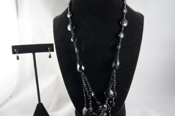 Black faceted bead multistrand necklace set - image 1