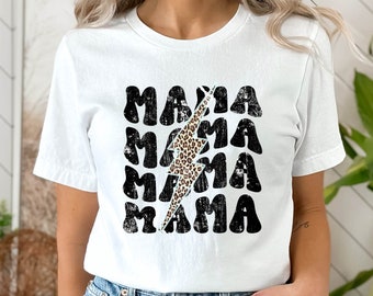 Mama Shirt - Mama Leopard Distressed Print Tee - Mother's
