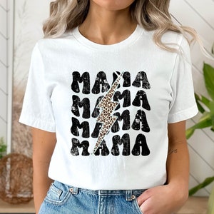 Mama Shirt - Mama Leopard Distressed Print Tee - Moederdag Cadeau - Mama Lightning Bolt TShirt- Mom Verjaardagscadeau- 90's Mom Shirt - Leopard