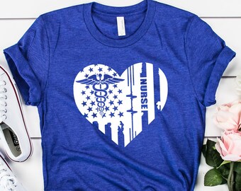 American Medical Heart Montage Shirt-Nurse Appreciation Gift-Nurse Gift Idea-Nurses Week Gift-Nurse Flag Shirt,Nurse School Shirt