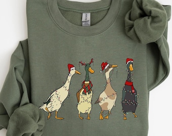 Christmas Ducks Sweatshirt, Duck Christmas Shirt For Women, Funny Animals Christmas Sweatshirt, Farm Lover Gift,Christmas Light Shirt