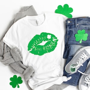 Lips Shirt, Kiss Me I'm Irish T-shirt Tee Shirt,Cute St Patricks Day Shirt for Women,Patrick's Day Family Matching Shirt,Drinking Shirt image 1