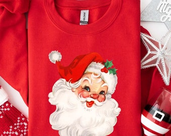 Retro Santa Sweatshirt, Woman Santa Sweatshirt, Retro Christmas Santa, Holiday Clothing Women, Christmas Sweatshirt for Woman, holiday
