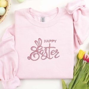 Happy Easter Embroidered Sweatshirt,Bunny Sweat,Embroidery Sweatshirt,Easter Sweat,Easter Gift,Happy Easter Embroidery Sweatshirt