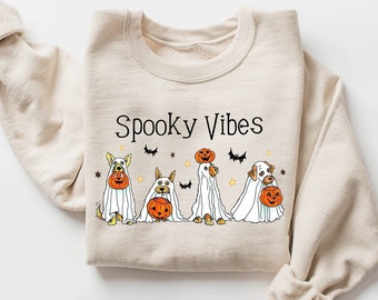 Halloween Sweatshirt,Halloween Sweater,Ghost Sweatshirt,Halloween Dog Sweatshirt,Ghost Dog Shirt,2023 Happy Halloween,Retro Spooky Season