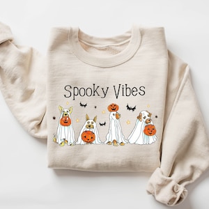 Halloween Sweatshirt,Halloween Sweater,Ghost Sweatshirt,Halloween Dog Sweatshirt,Ghost Dog Shirt,2023 Happy Halloween,Retro Spooky Season