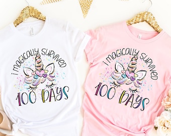 I Magically Survived 100 Days shirt,100 Days Brighter Shirt,Teacher Shirt,100th Day Of School,Back To School Shirt,Unicorn 100 days Shirt