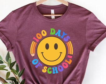 Happy 100 days shirt,100 Days Brighter Shirt,Teacher Shirt,100th Day Of School,Back To School Shirt,Teacher Appreciation,Retro Smiling Shirt
